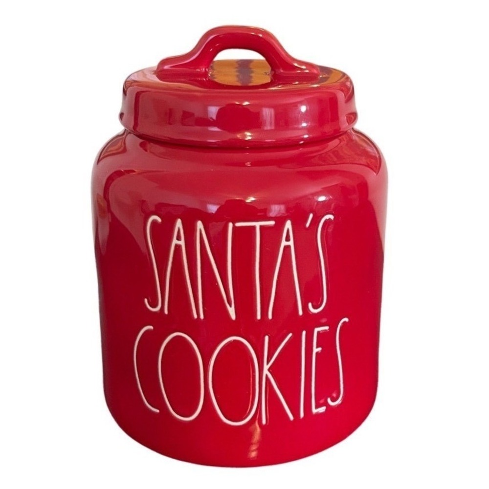 Rae Dunn Santa Cookies Jar Red Ceramic Christmas Holiday Kitchen Decor Lid